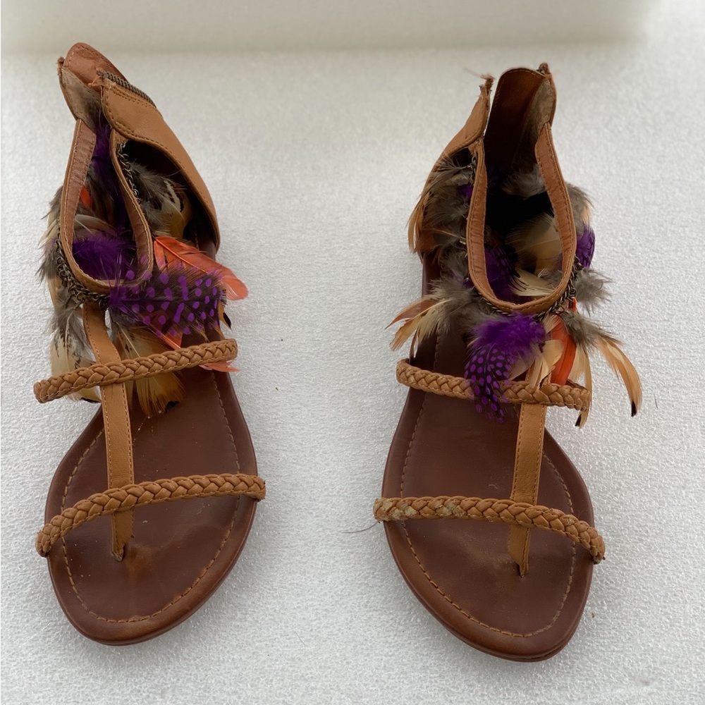 Aldo Brown Feathered Sandals